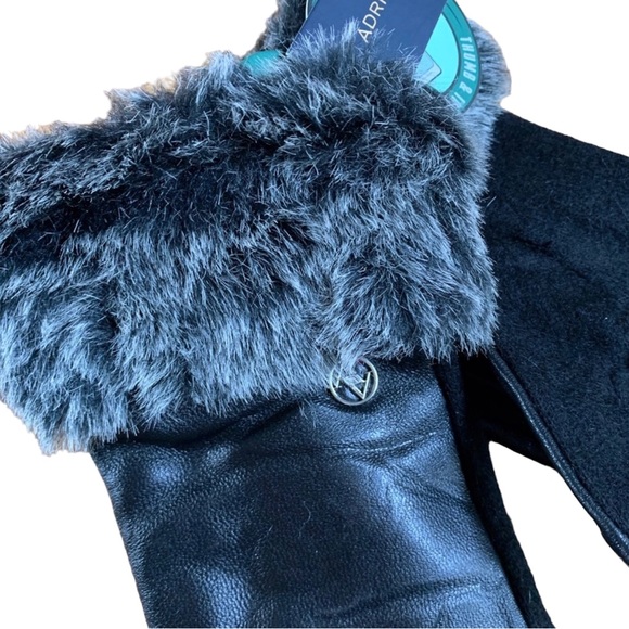 Adrienne Vittadini Leather/Wool Faux Fur Gloves - Picture 4 of 5